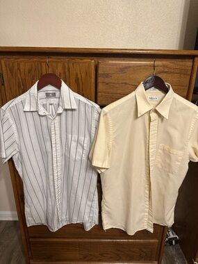 Cream Short-Sleeve Dress Shirt and white with stripes shirt
